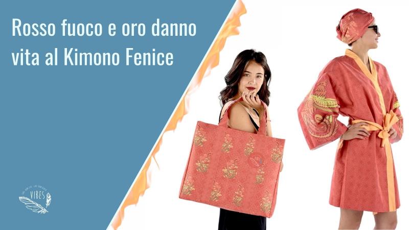 Kimono Dragon & Fenice, color oro e rosso fuoco